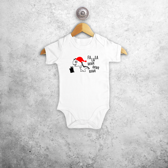Baby or toddler bodysuit with short sleeves, with Dino ‘Fla La La Rawr Rawr Rawr’ print by KMLeon.