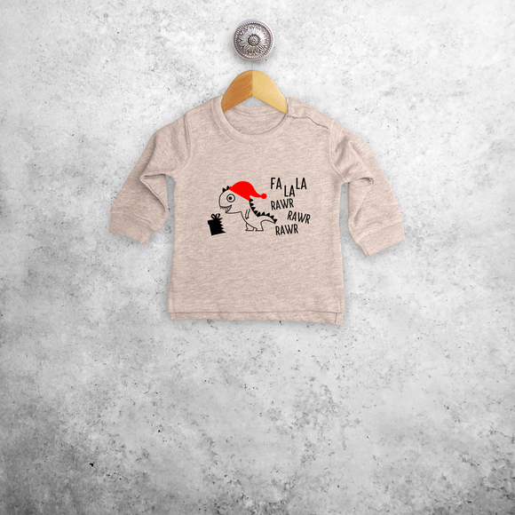 Baby or toddler sweater, with Dino ‘Fla La La Rawr Rawr Rawr’ print by KMLeon.