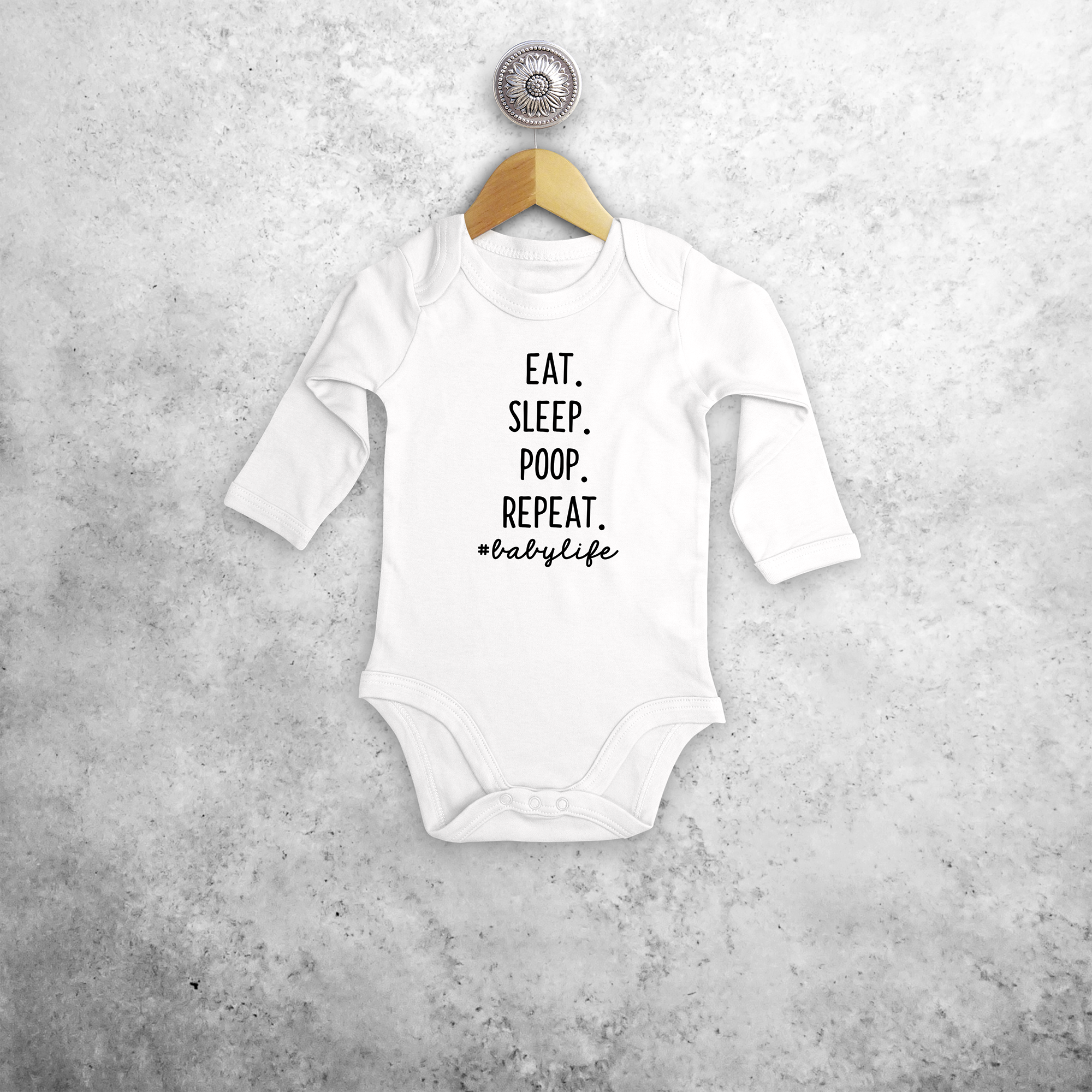 'Eat. Sleep. Poop. Repeat. #babylife' baby longsleeve bodysuit