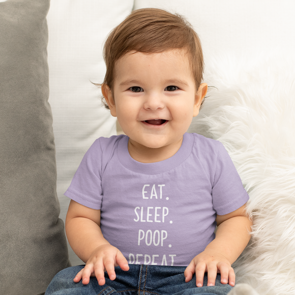 'Eat. Sleep. Poop. Repeat. #babylife' baby shirt met korte mouwen