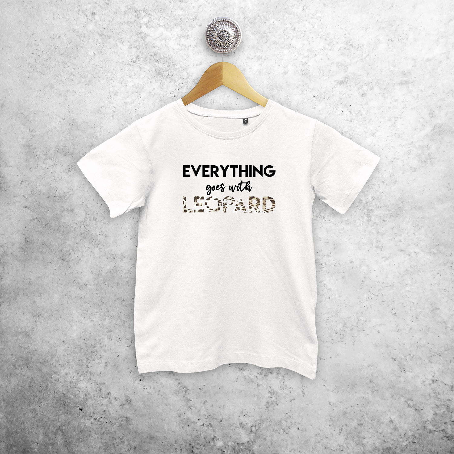 'Everything goes with leopard' kids shortsleeve shirt