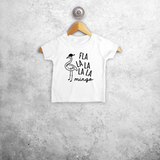 Baby or toddler shirt with short sleeves, with ‘Fla la la la la mingo’ print by KMLeon.