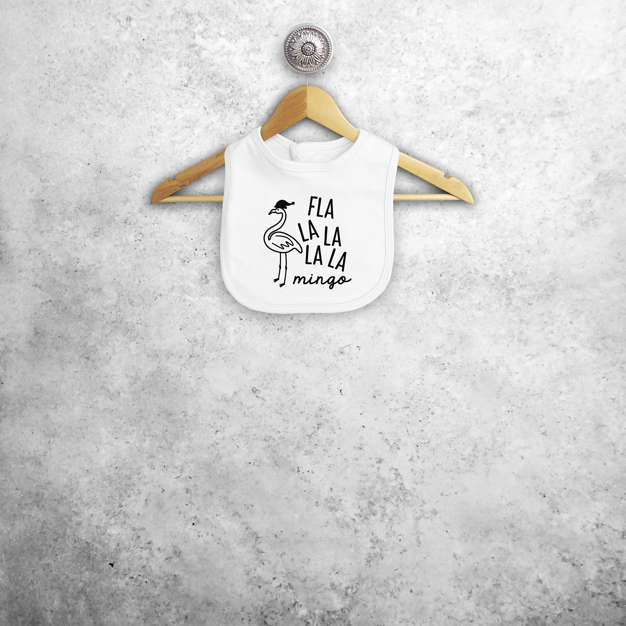Baby or toddler bib, with ‘Fla la la la la mingo’ print by KMLeon.