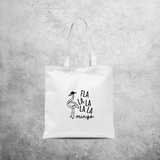 Tote bag, with ‘Fla la la la la mingo’ print by KMLeon.