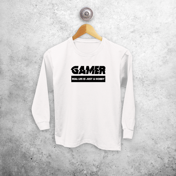 ‘Gamer – Real life is just a hobby’ kids longsleeve shirt
