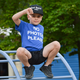 'No photos please' kids shortsleeve shirt