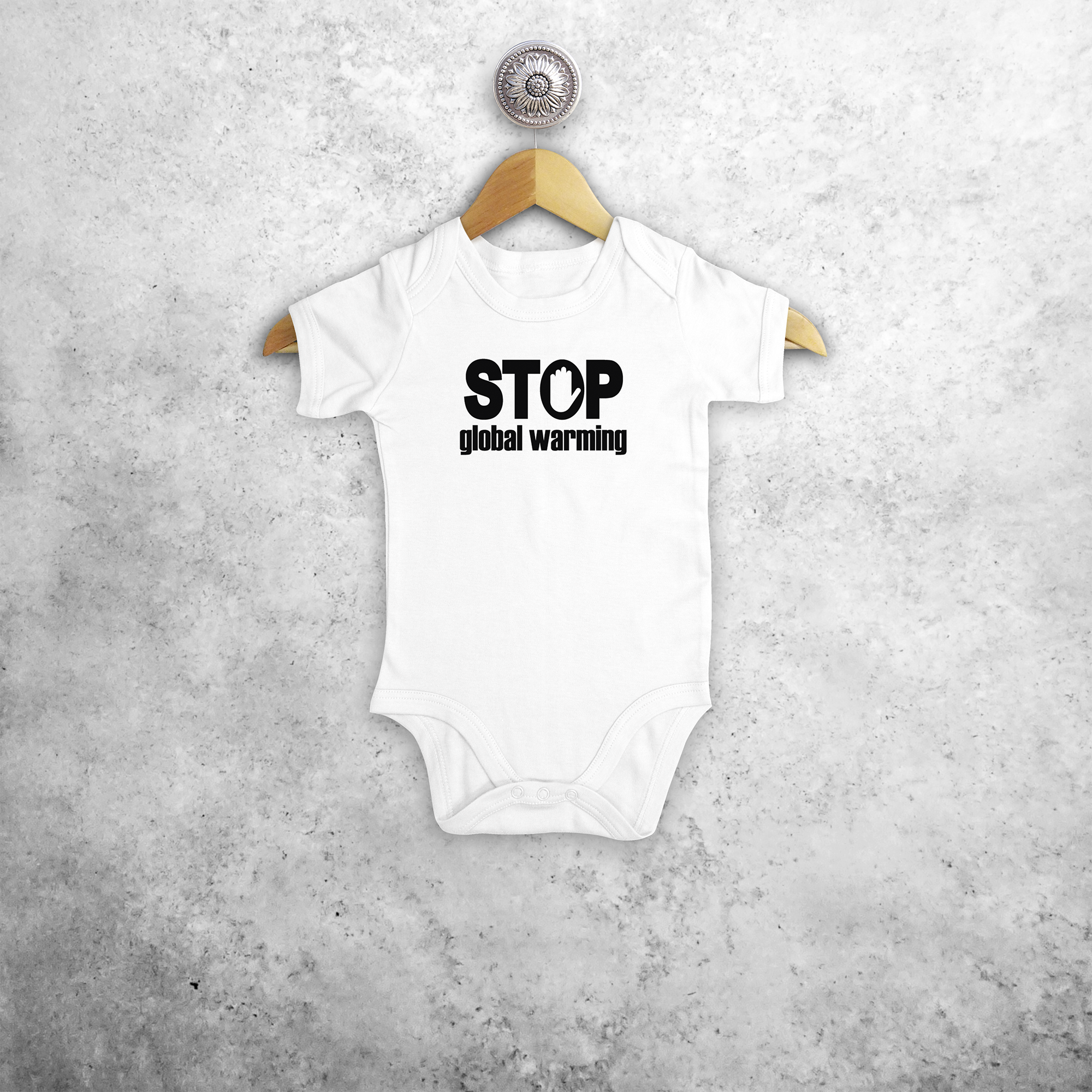 'Stop global warming' baby kruippakje met korte mouwen