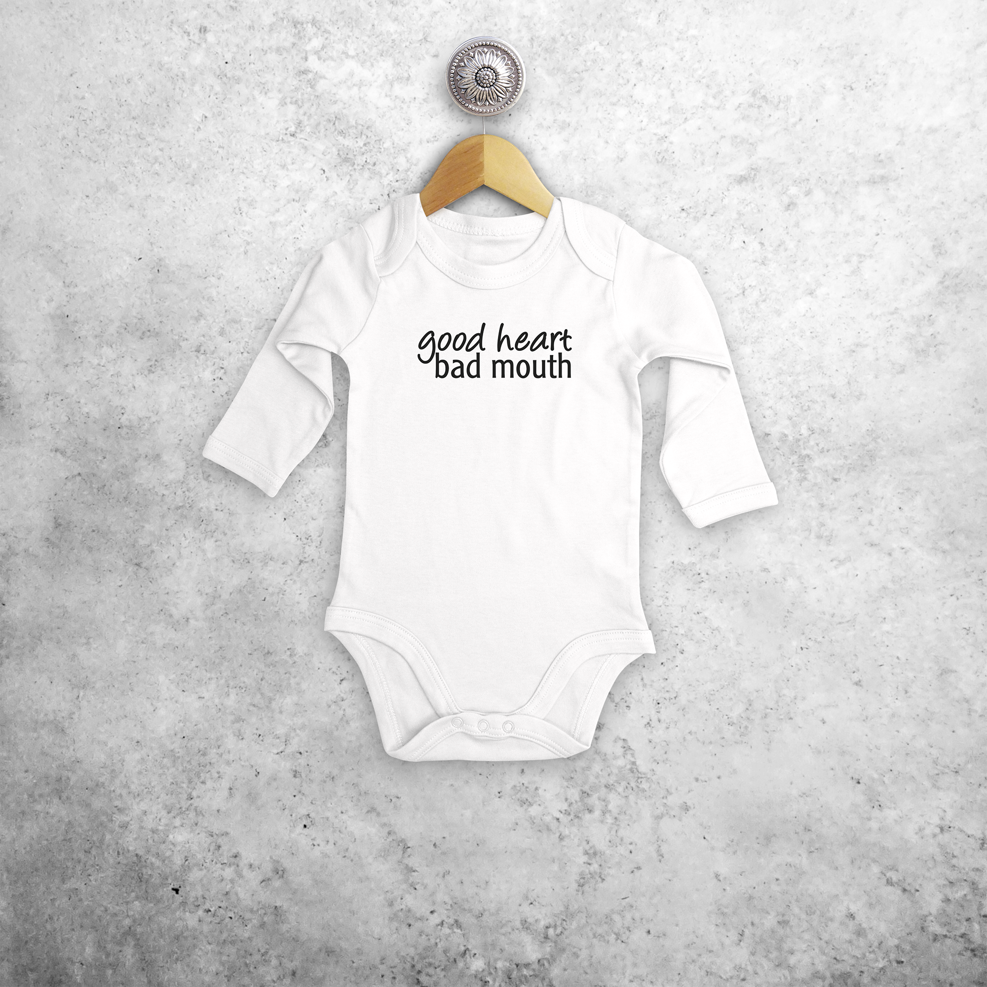 'Good heart, bad mouth' baby longsleeve bodysuit