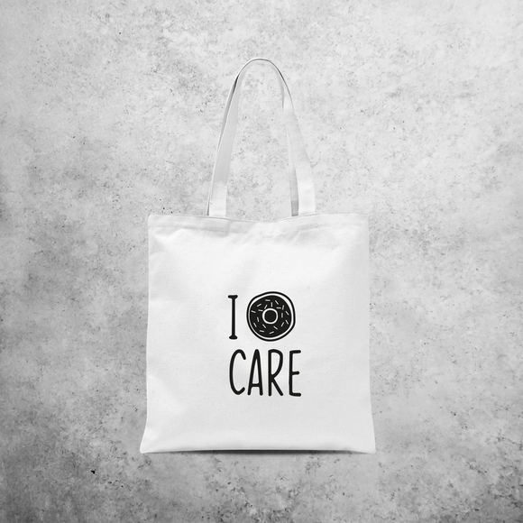 'I donut care' tote bag