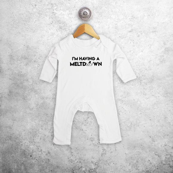 Baby or toddler romper with long sleeves, with ‘I’m having a meltdown’ print by KMLeon.