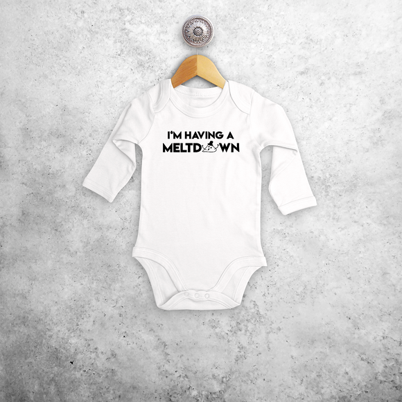 Baby or toddler bodysuit with long sleeves, with ‘I’m having a meltdown’ print by KMLeon.