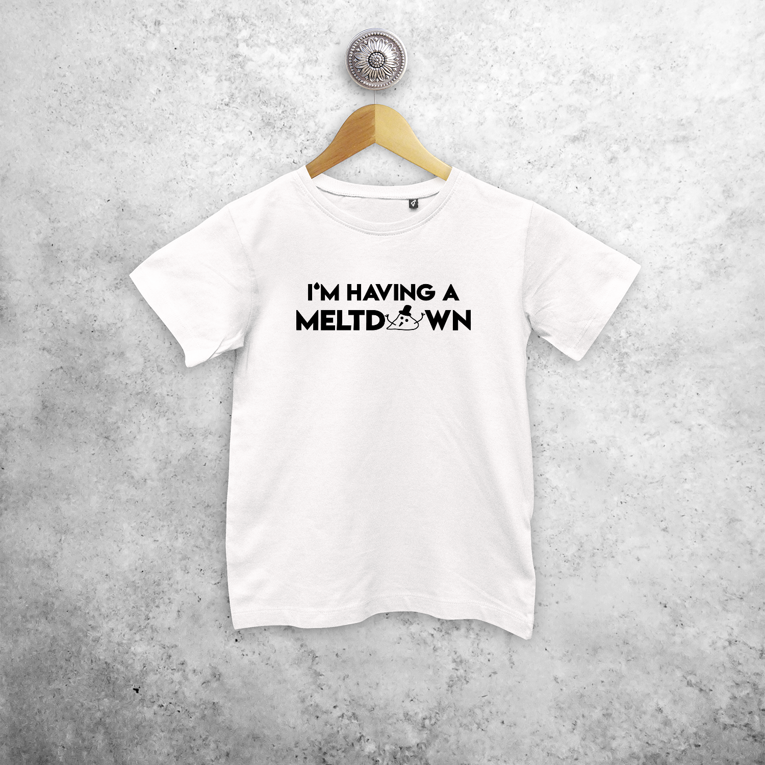 Kids shirt with short sleeves, with ‘I’m having a meltdown’ print by KMLeon.