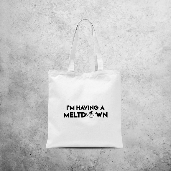 Tote bag, with ‘I’m having a meltdown’ print by KMLeon.
