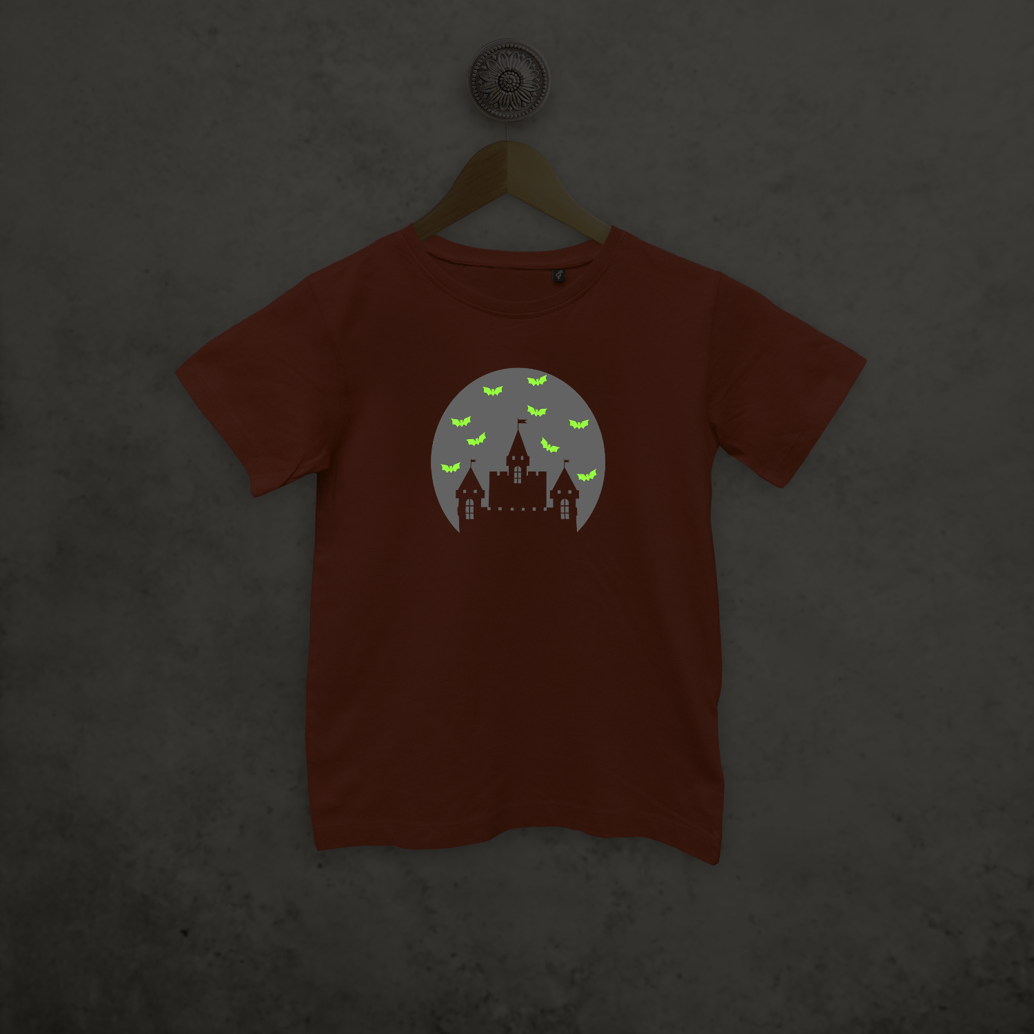 Castle and bats glow in the dark kids shortsleeve shirt