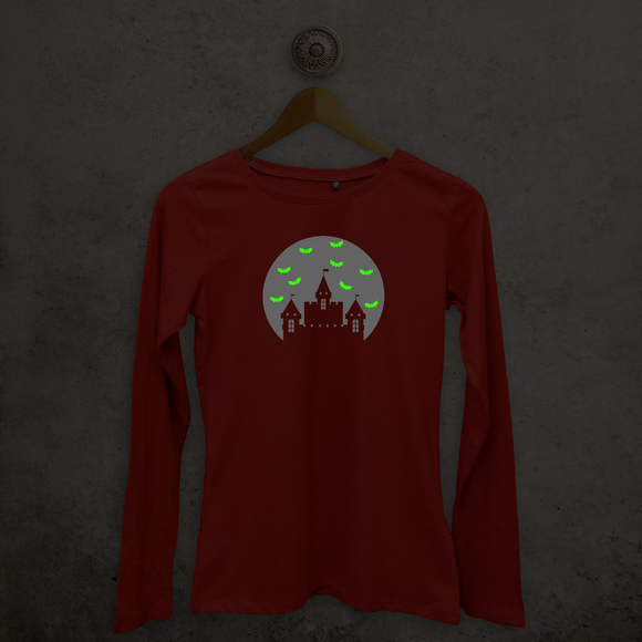 Castle and bats glow in the dark adult longsleeve shirt