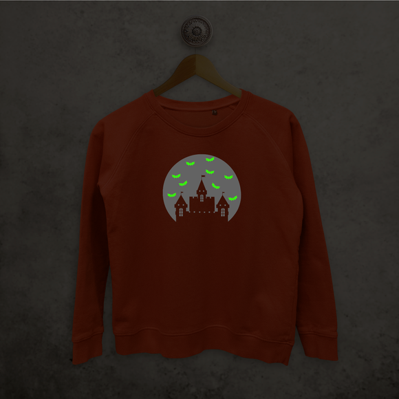 Castle and bats glow in the dark sweater