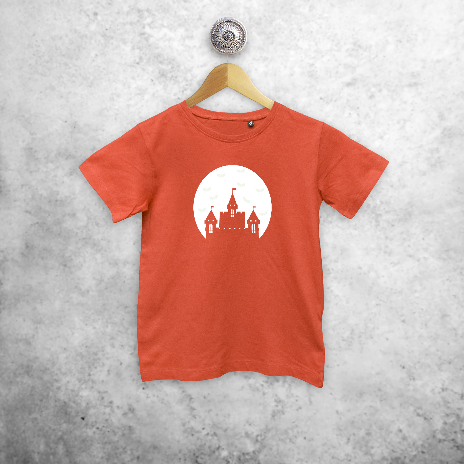 Castle and bats glow in the dark kids shortsleeve shirt