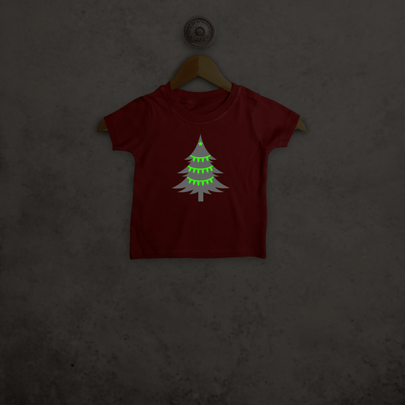 Kerstboom glow in the dark baby shirt met korte mouwen