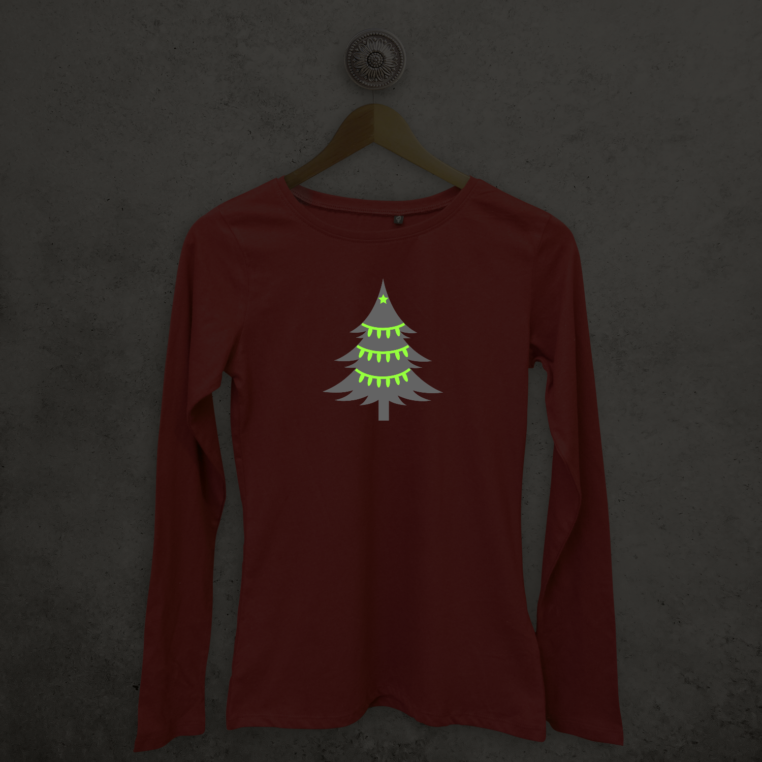 Christmas tree glow in the dark adult longsleeve shirt