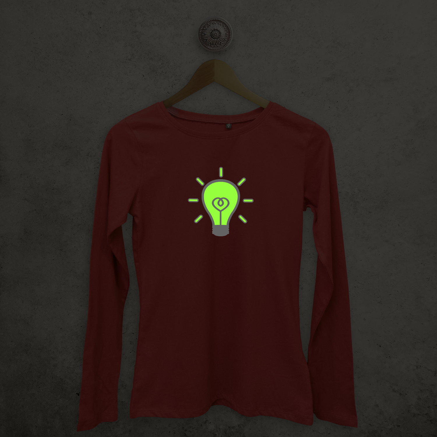 Light bulb glow in the dark adult longsleeve shirt