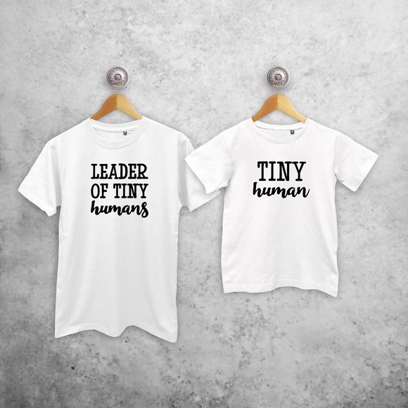 'Leader of tiny humans' & 'Tiny human' matching shirts