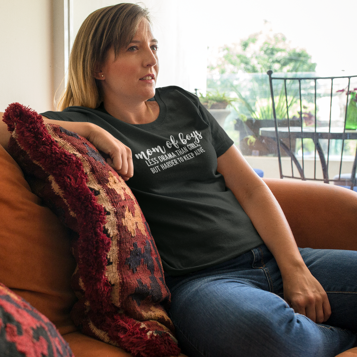 'Mom of boys - Less drama than girls, but harder to keep alive' adult shirt