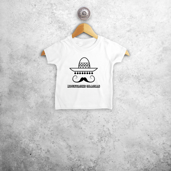 'Moustache gracias' baby shirt met korte mouwen