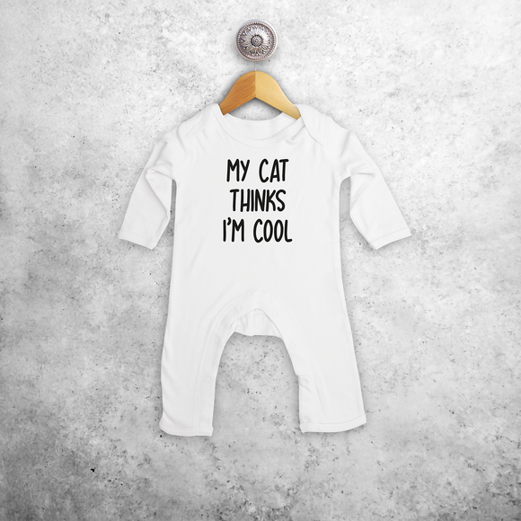 'My cat thinks I'm cool' baby romper met lange mouwen