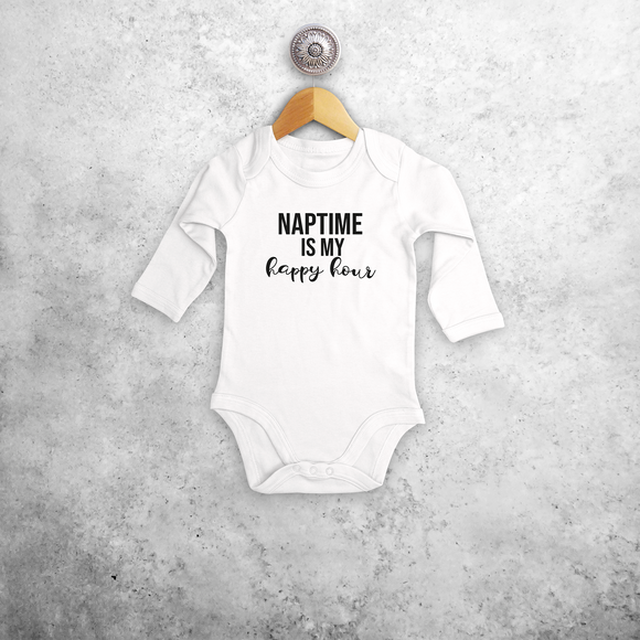 'Naptime is my happy hour' baby kruippakje met lange mouwen