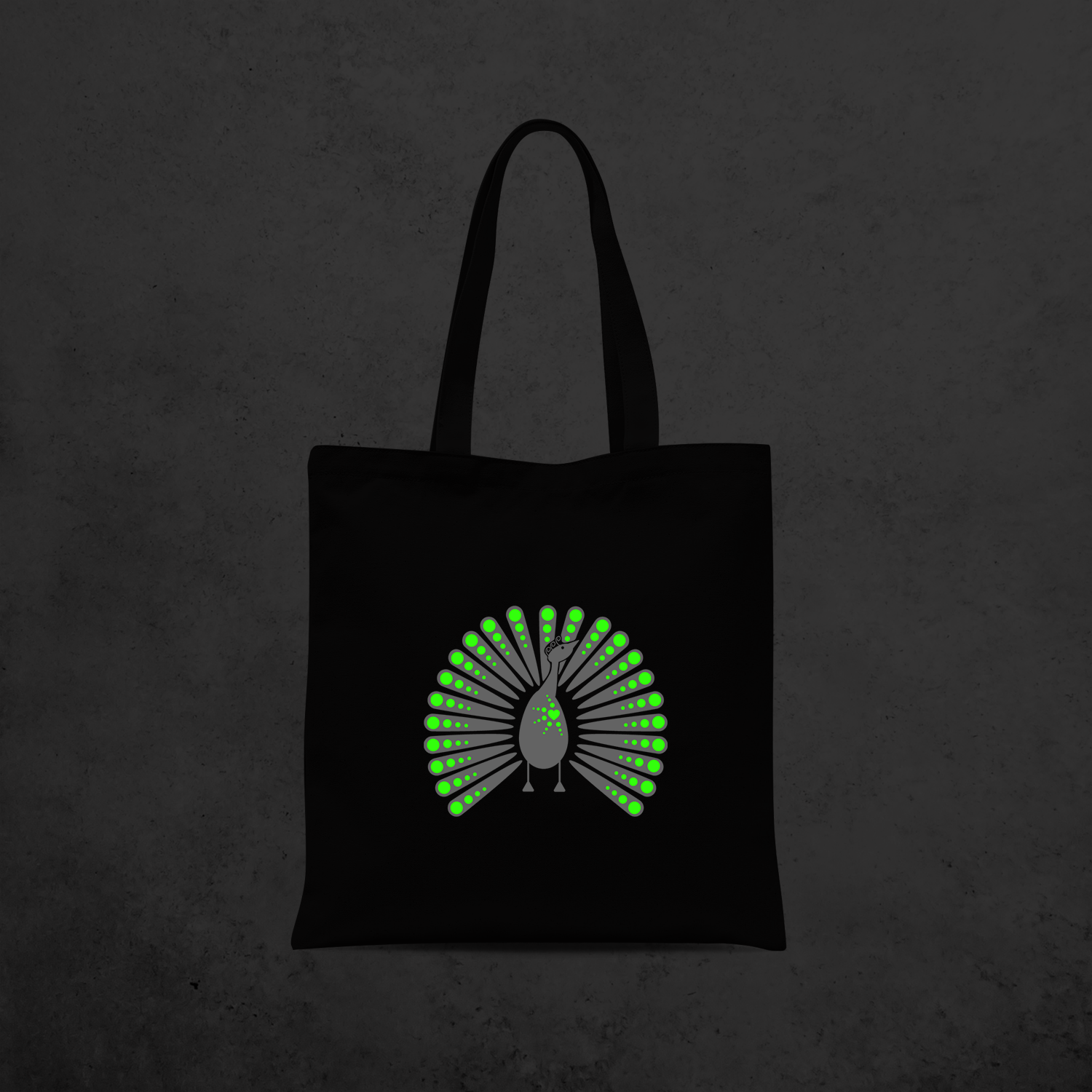 Peacock glow in the dark tote bag