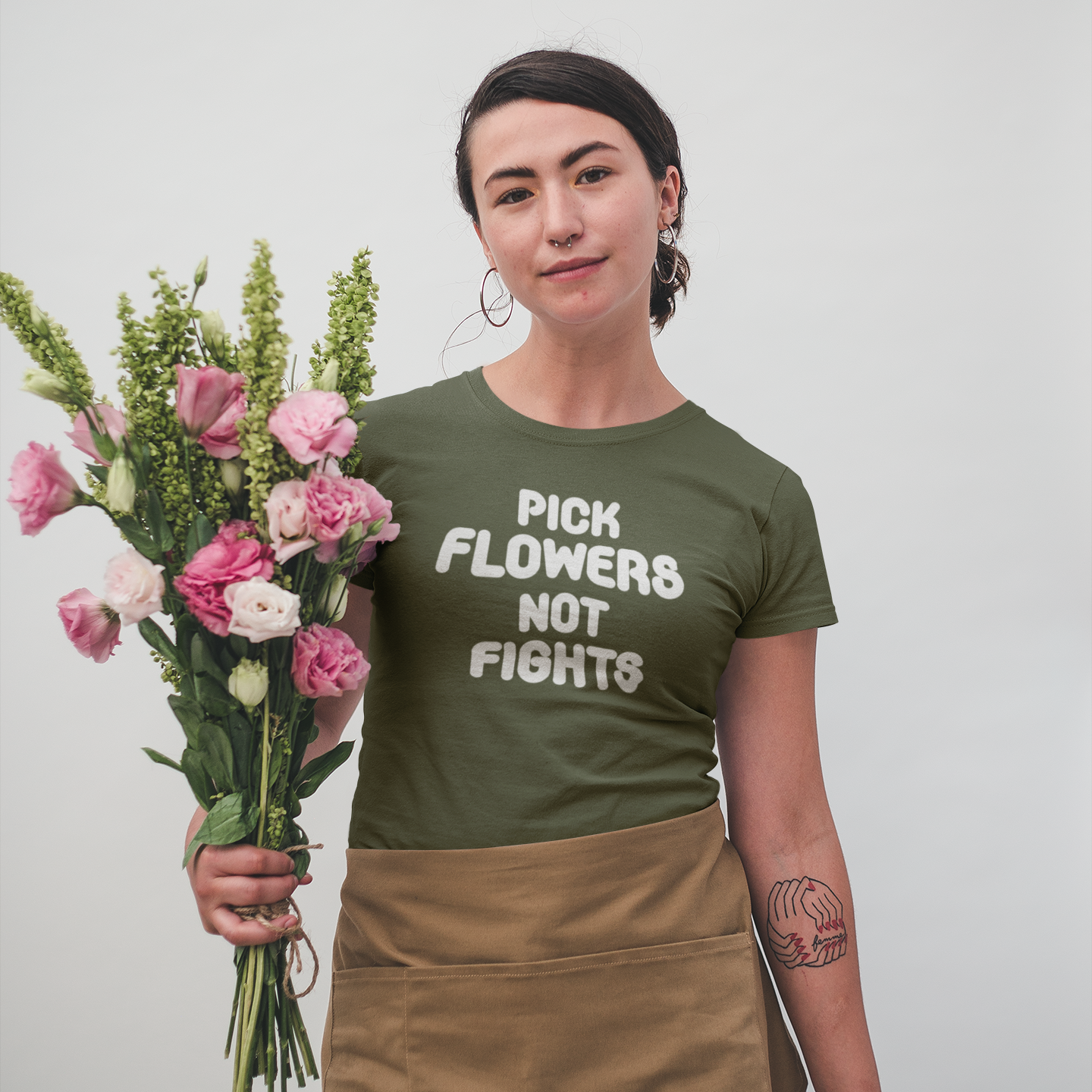 'Pick flowers, not fights' adult shirt