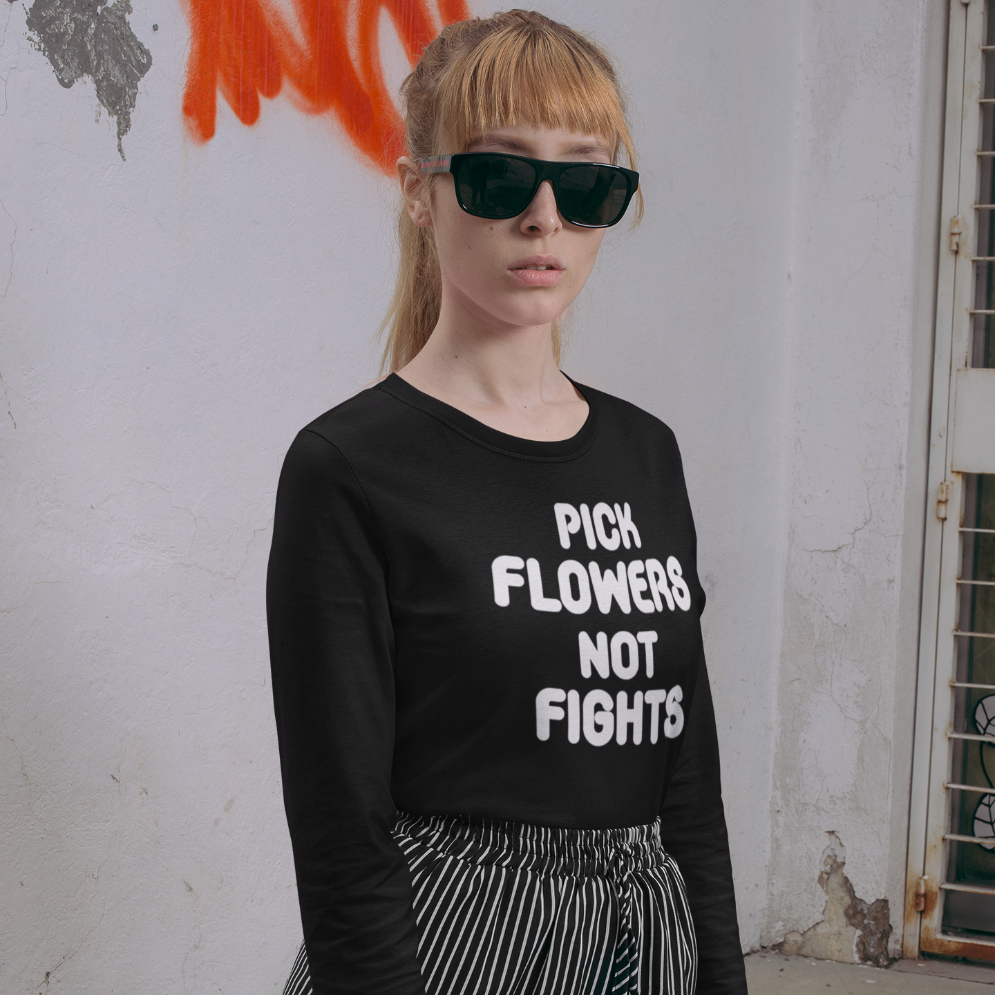 'Pick flowers not fights' adult longsleeve shirt