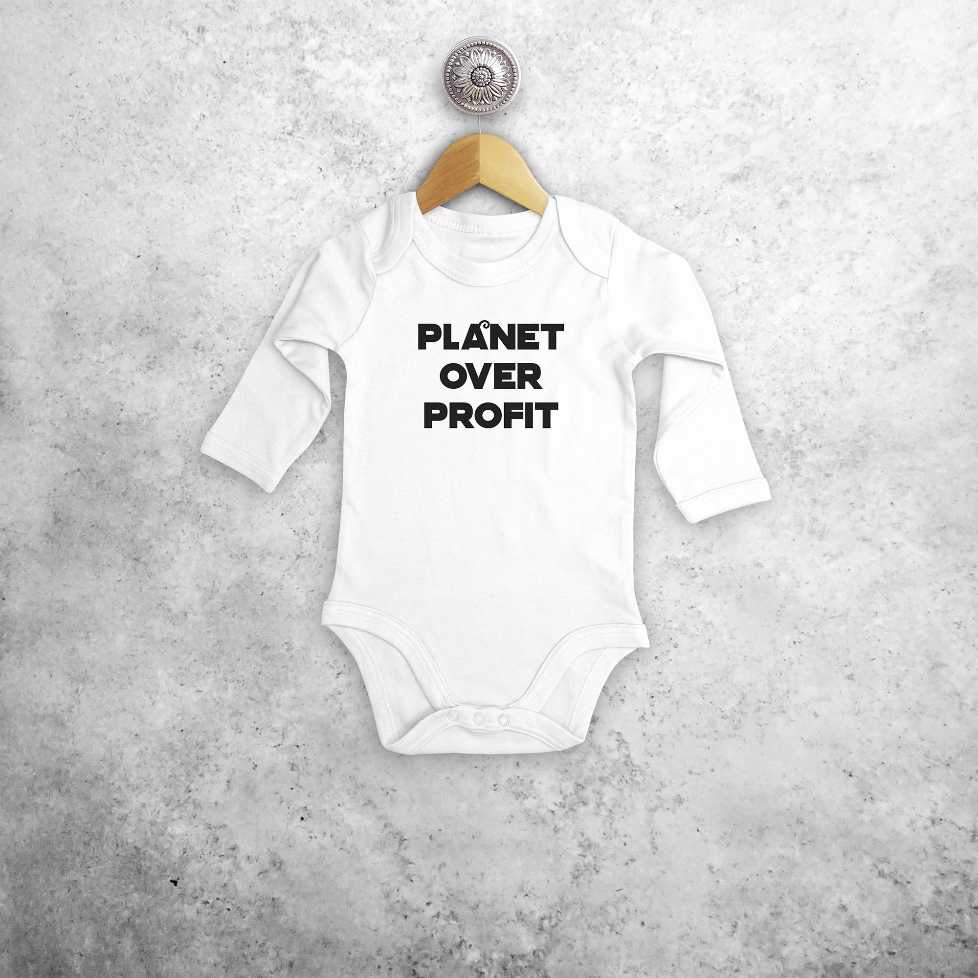 'Planet over profit' baby longsleeve bodysuit