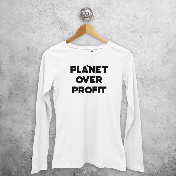 'Planet over profit' volwassene shirt met lange mouwen