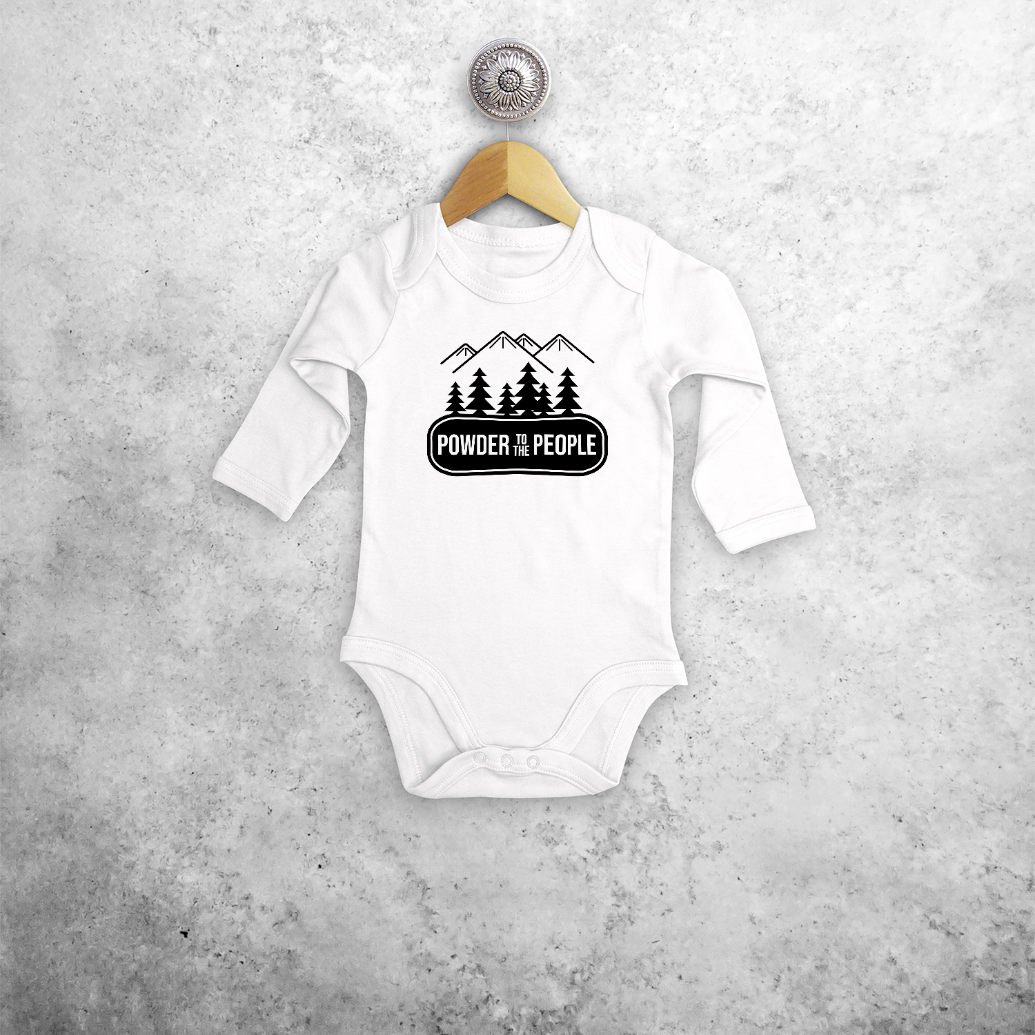 Baby or toddler bodysuit with long sleeves, with ‘Powder to the people’ print by KMLeon.