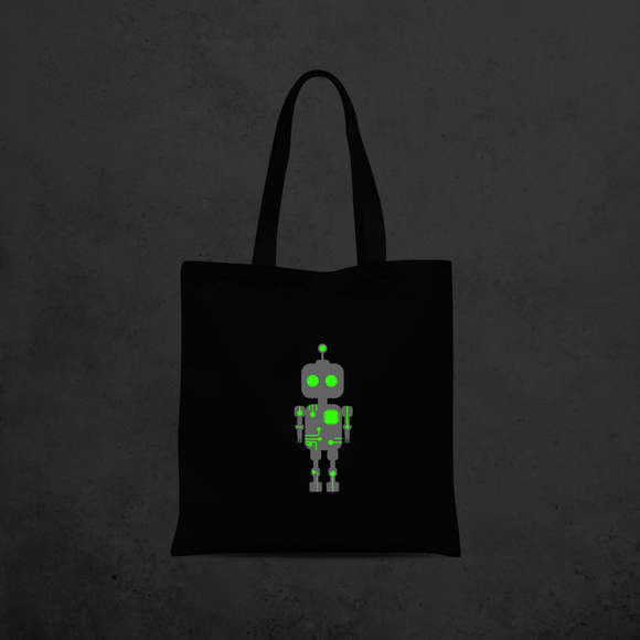Robot glow in the dark tote bag