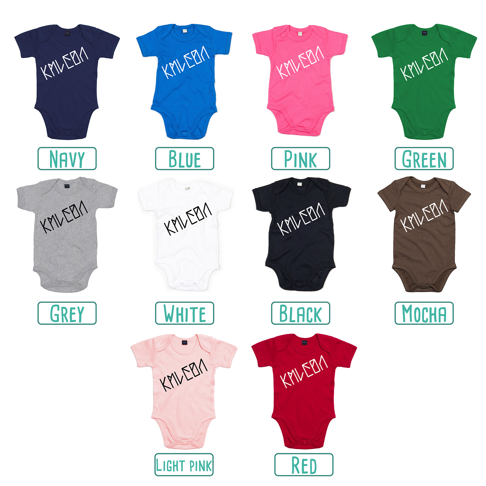 Colour options for baby or toddler bodysuits with short sleeves by KMLeon.