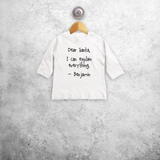 Baby or toddler shirt with long sleeves, with ‘Santa, I can explain everything’ print by KMLeon.