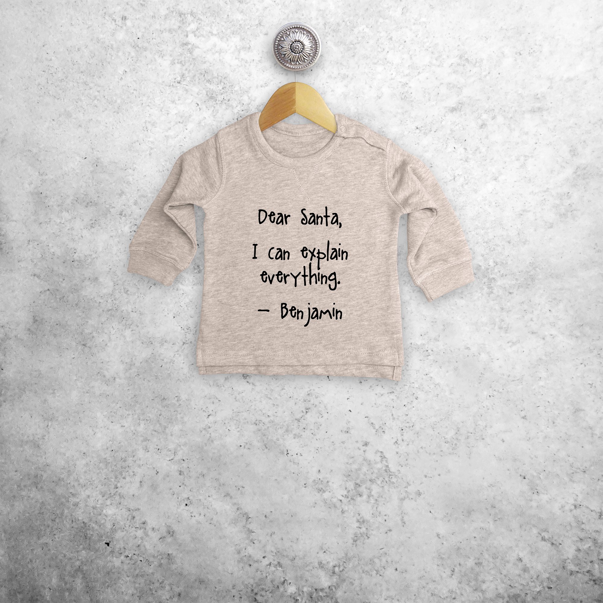Baby or toddler sweater, with ‘Santa, I can explain everything’ print by KMLeon.