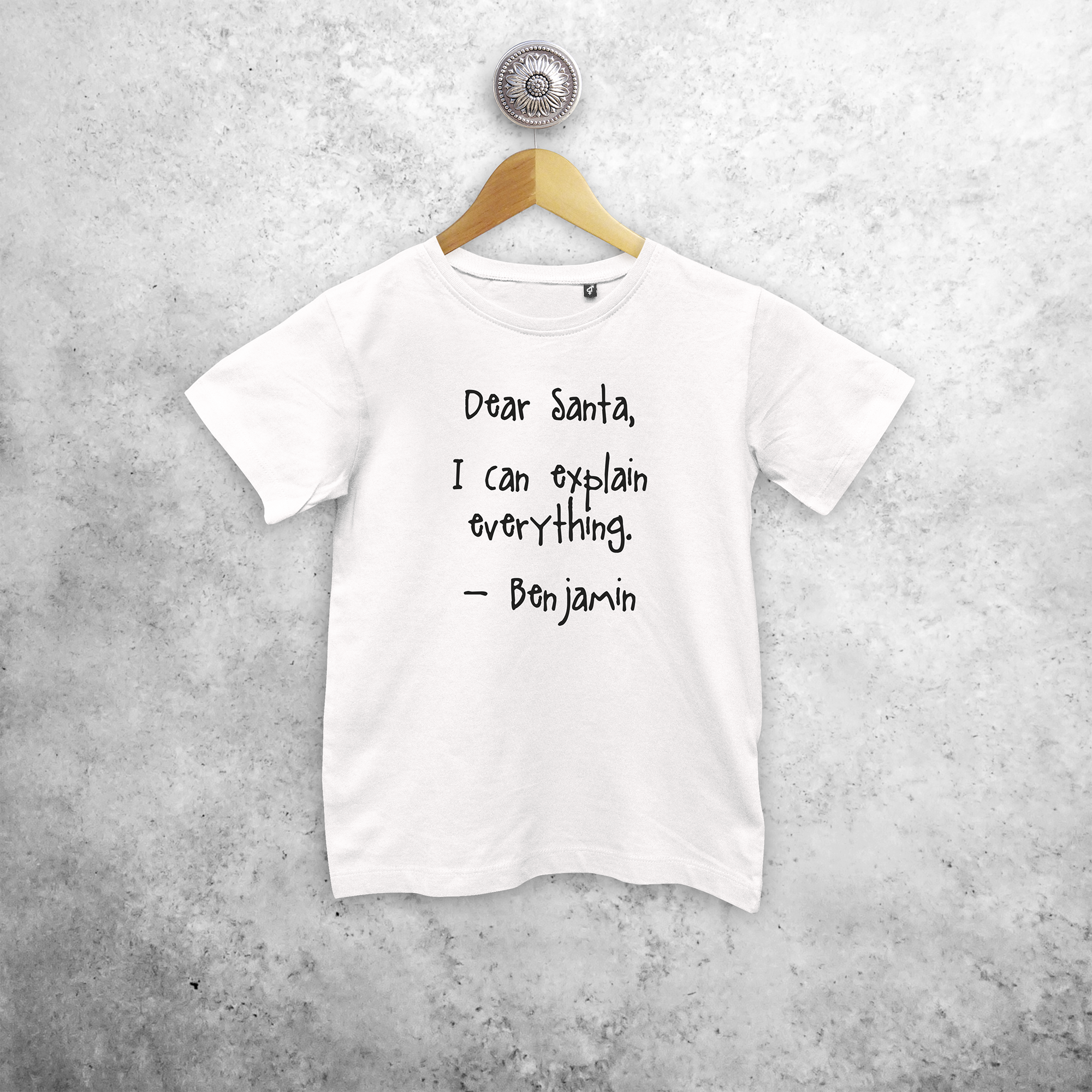 Kids shirt with short sleeves, with ‘Santa, I can explain everything’ print by KMLeon.