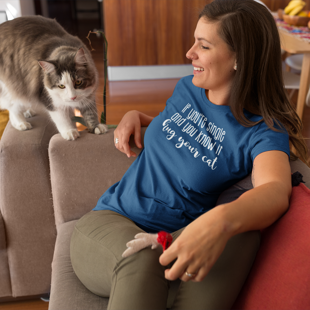 'If you're single and you know it, hug your cat' adult shirt