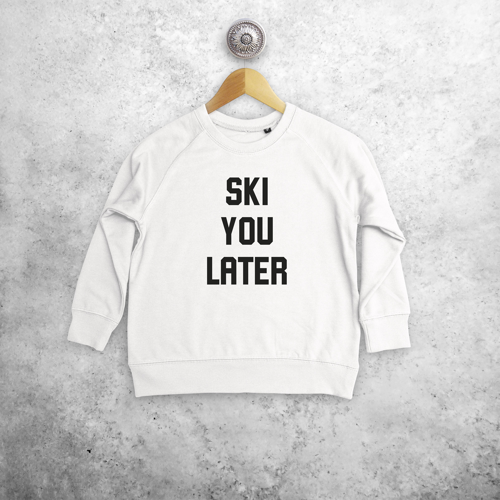 Kids sweater, with ‘Ski you later’ print by KMLeon.