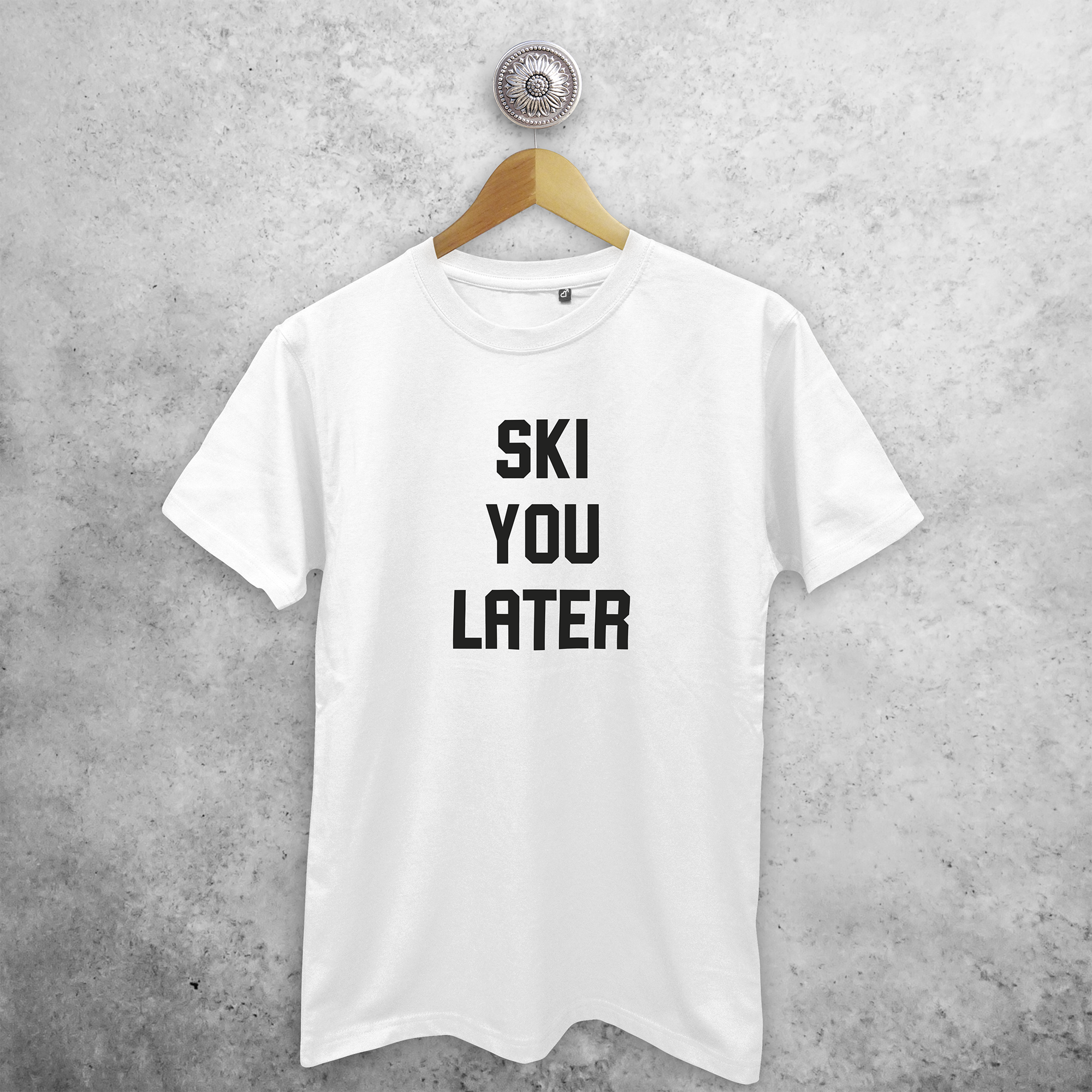 Adult shirt with short sleeves, with ‘Ski you later’ print by KMLeon.