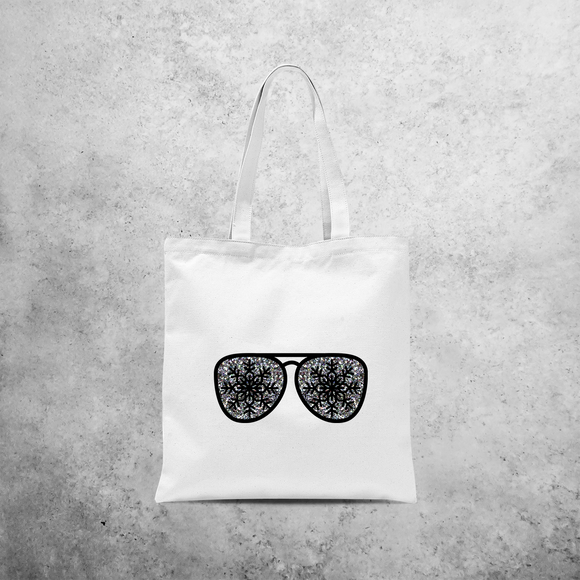 Tote bag, with glitter snow star glasses print by KMLeon.