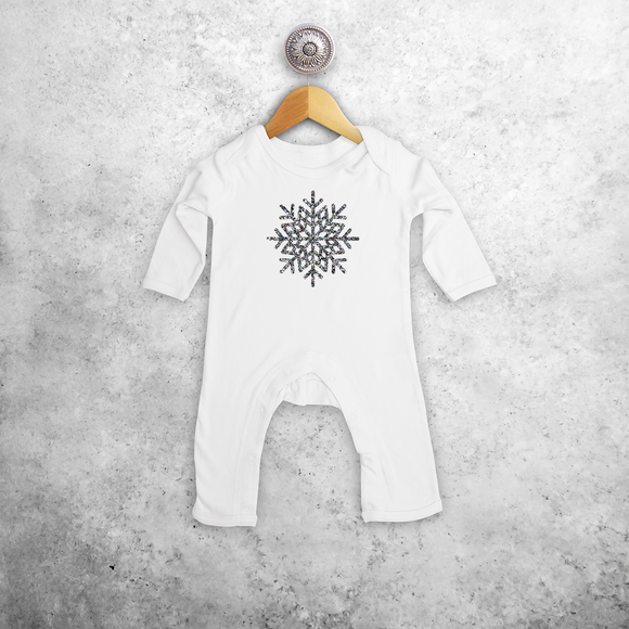Baby or toddler romper with long sleeves, with glitter snow star print by KMLeon.