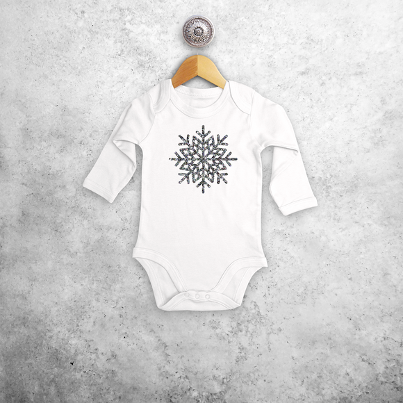Baby or toddler bodysuit with long sleeves, with glitter snow star print by KMLeon.