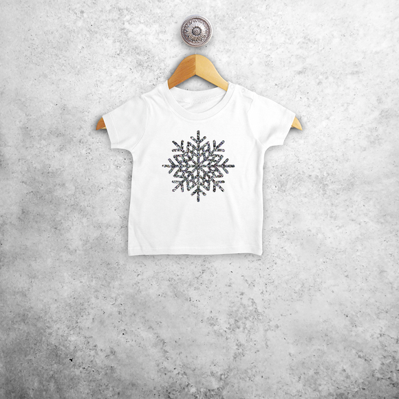 Baby or toddler shirt with short sleeves, with glitter snow star print by KMLeon.
