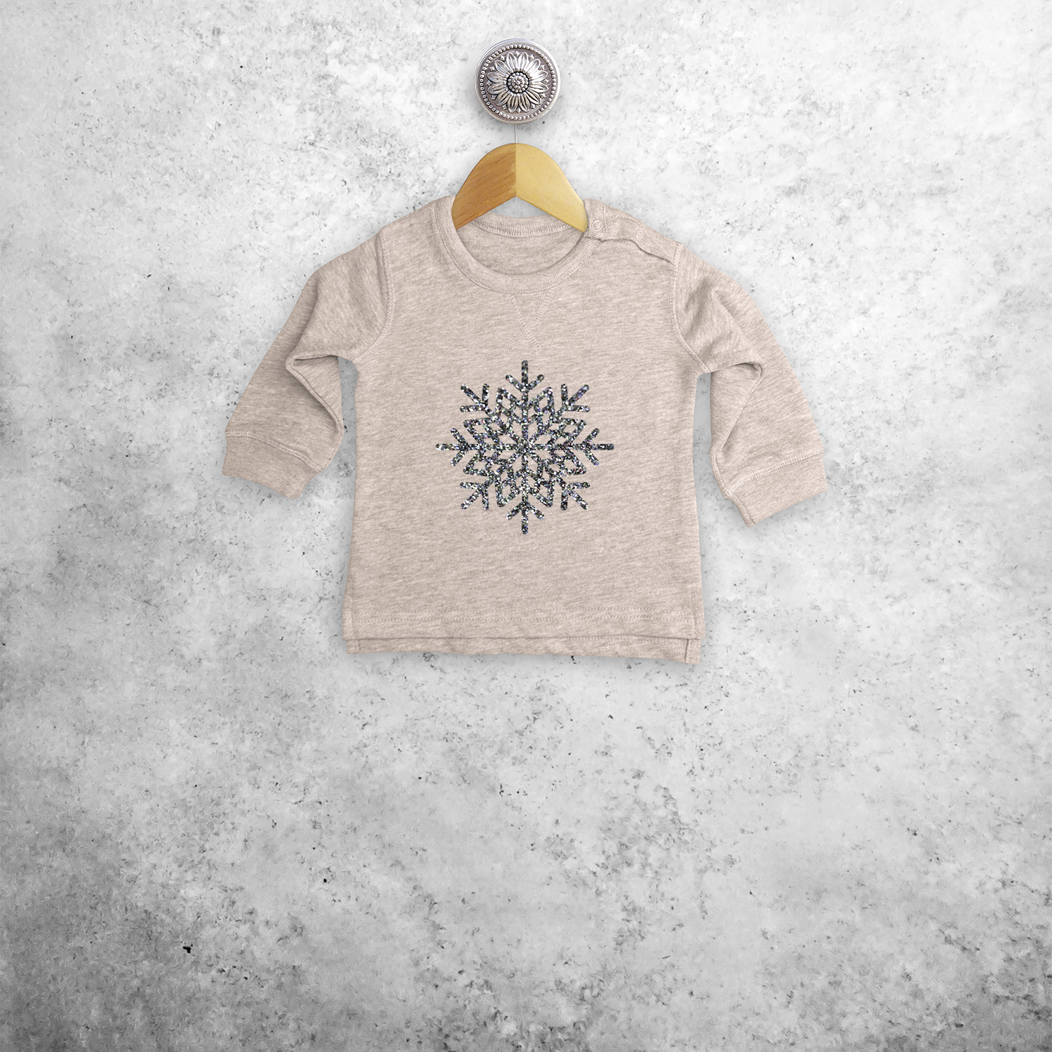 Baby or toddler sweater, with glitter snow star print by KMLeon.
