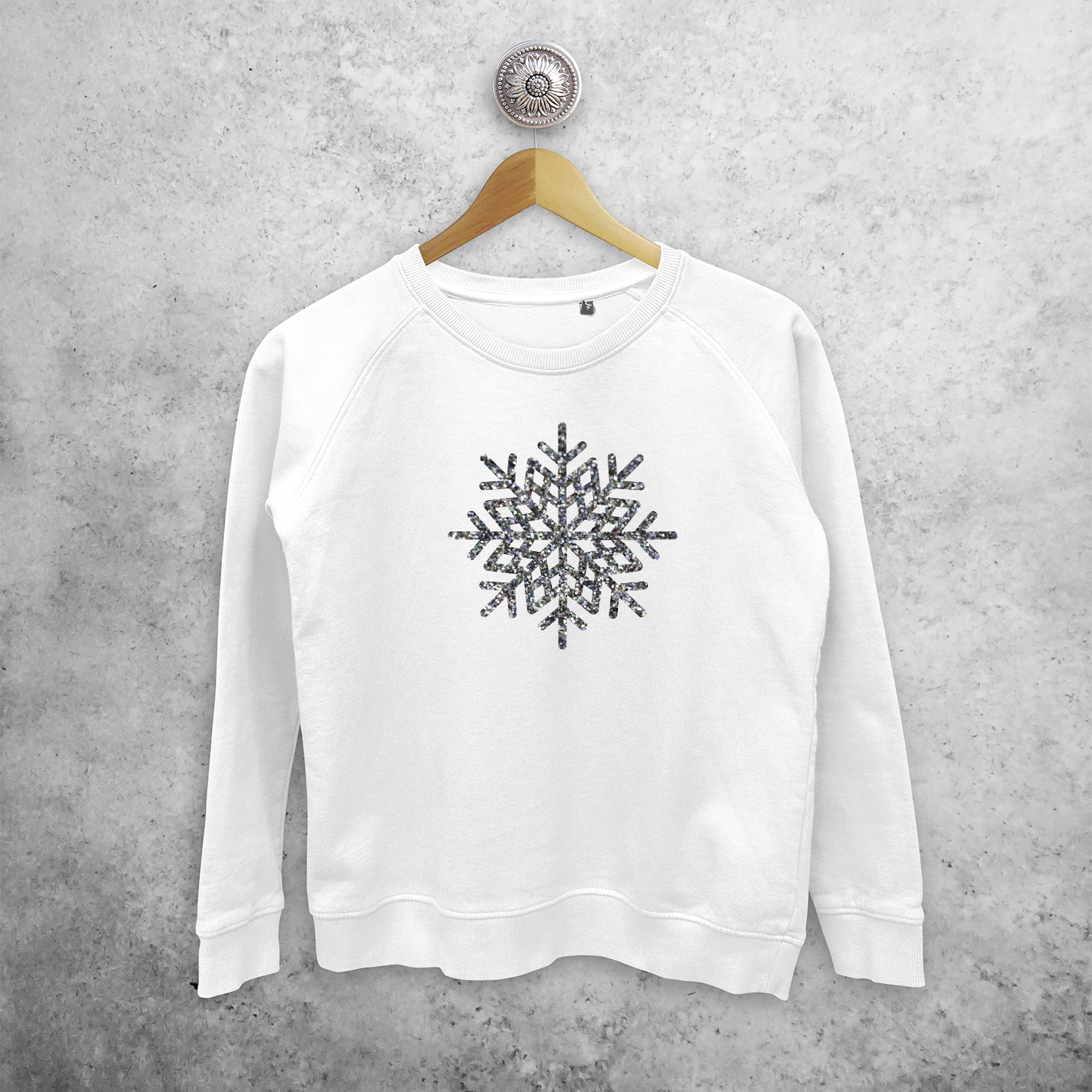 Adult sweater, with glitter snow star print by KMLeon.
