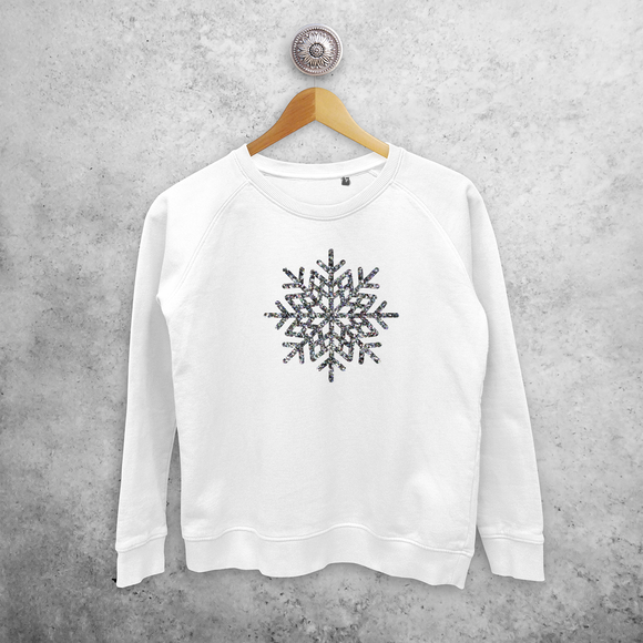 Adult sweater, with glitter snow star print by KMLeon.
